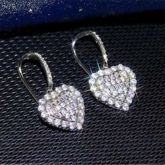 Jewelry - New 925 Silver Heart Zircon Ear Hook Drop Dangle